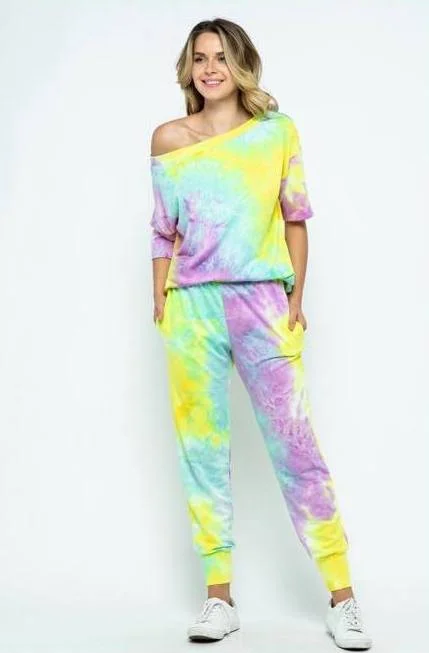 Riki Tie Dye Jogger Set, Magenta Mix