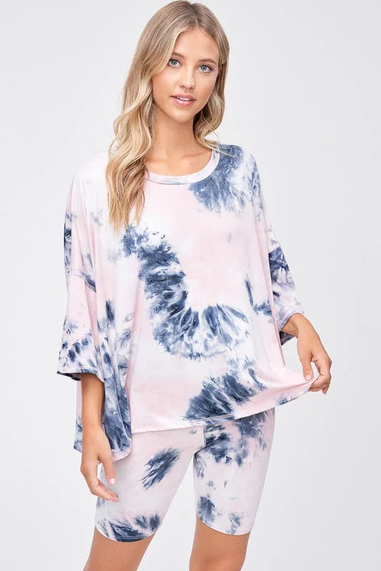 Starlet Tie Dye Shorts Set, Blush & Navy