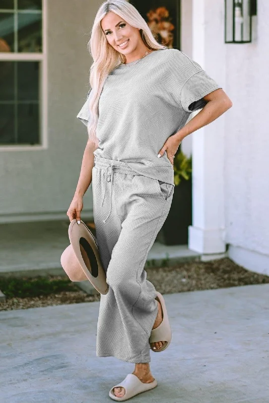 Gray Loose Drawstring Pants Set