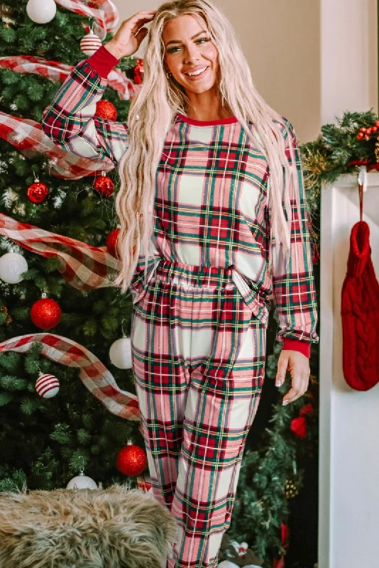 Holiday Red & Green Plaid Long Pants Lounge Set