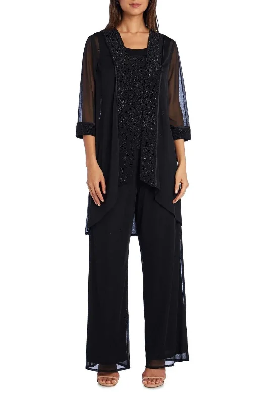 R&M Richards Scoop Neck Glitter ITY and Matte Duster Pants Set (Three Piece)