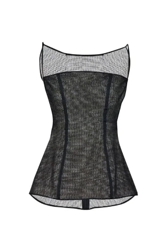 BLACK OOSTEN OPEN-BACK MESH CORSET TOP