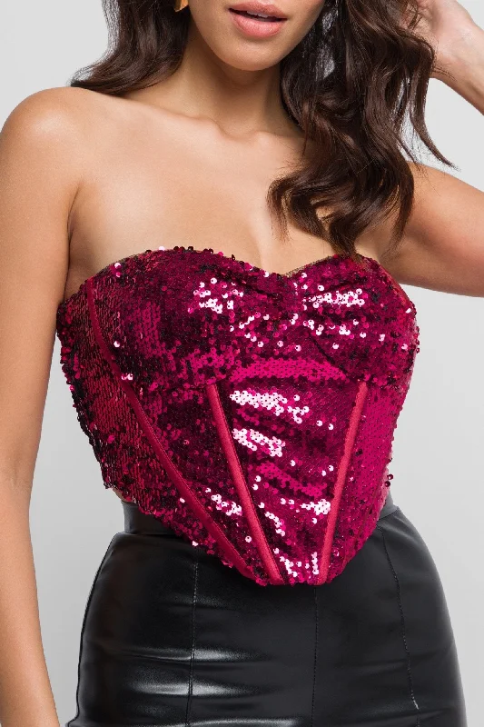 Jeen Sequin Corset Top in Red