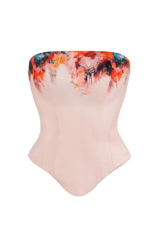 ROSE PRINTED SATIN ARCH CORSET TOP